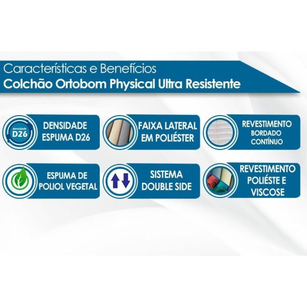 Encontraproduto.com.br - Colchão Casal Espuma D26 Physical Ultra Resistente (138x188x20) Ortobom