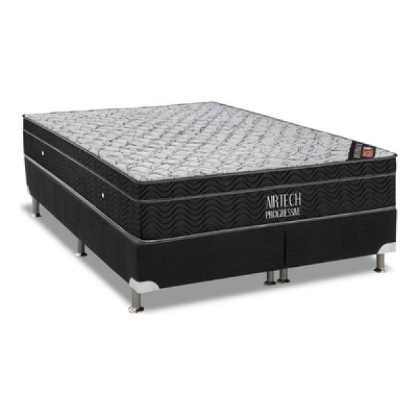 Encontraproduto.com.br - Cama Box Queen: Colchão Molas Bonnel Ortobom Nanolastic Airtech Progressive + Base Black(158X198)