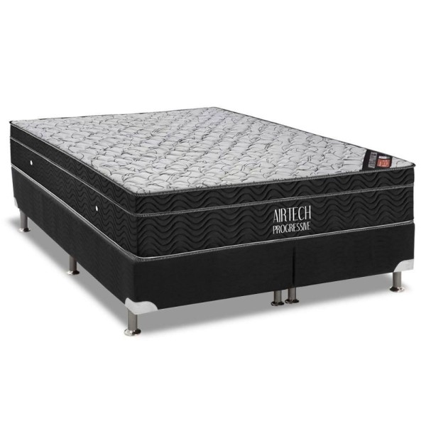 Encontraproduto.com.br - Cama Box Queen: Colchão Molas Bonnel Ortobom Nanolastic Airtech Progressive + Base Black(158X198)