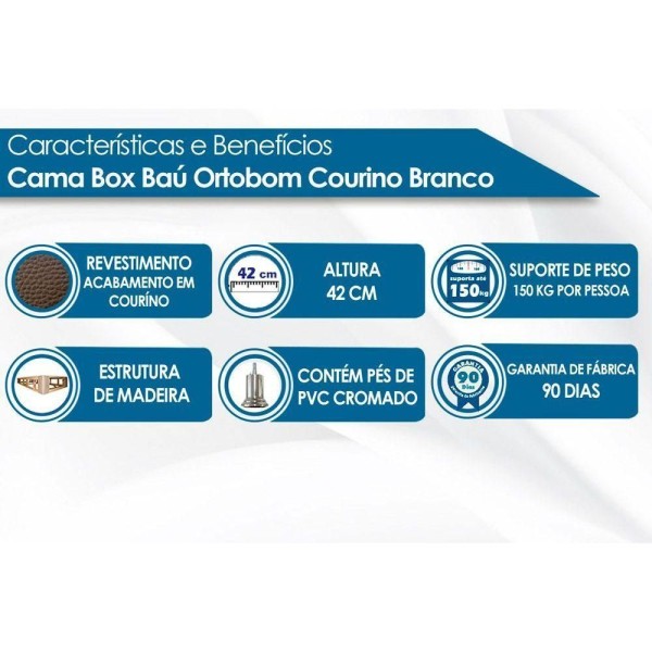 Encontraproduto.com.br - Cama Box Base Viúva Universal Courano White (128x188x30) - Ortobom