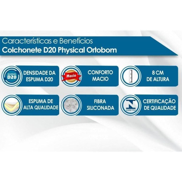 Encontraproduto.com.br - Colchonete Viúva D20 Physical Multiuso Viagem Camping (128x188x8) - Ortobom