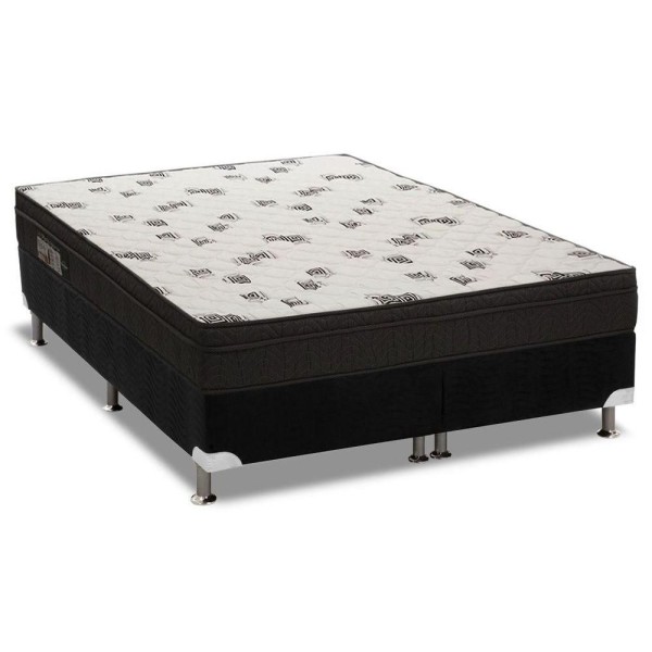 Encontraproduto.com.br - Cama Box Queen: Colchão Espuma D45 Ortobom Light Saúde Ortopilow + Base CRC Suede Black(158x198)