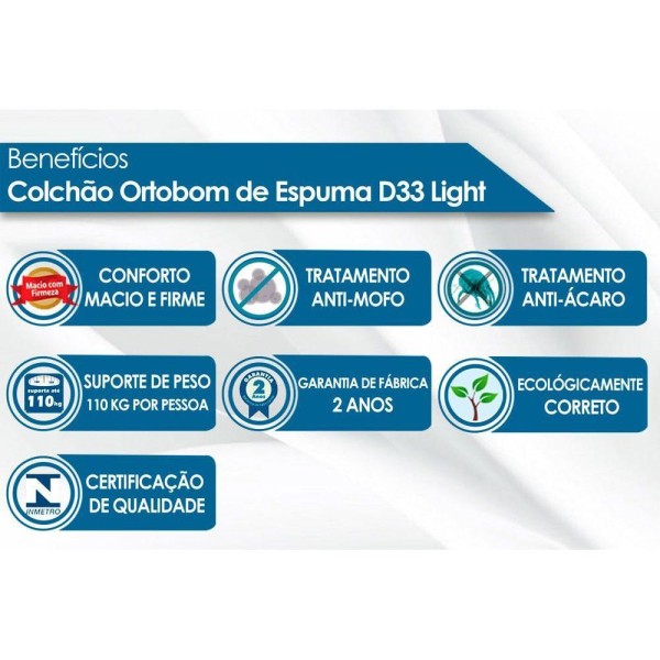 Encontraproduto.com.br - Colchão Viúva Espuma D33  Light Saúde (128x188x14) - Ortobom