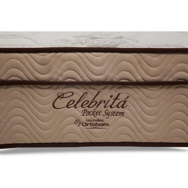 Encontraproduto.com.br - Cama Box Baú Queen: Colchão Molas Ortobom SuperPocket Celebrita + Base CRC Suede Brown(158x198)