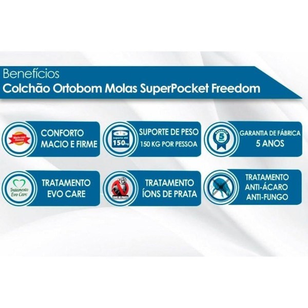 Encontraproduto.com.br - Colchão Solteiro Espuma Visco Molas Ensacadas Superpocket Freedom Ortopillow (88x188x32) - Ortobom