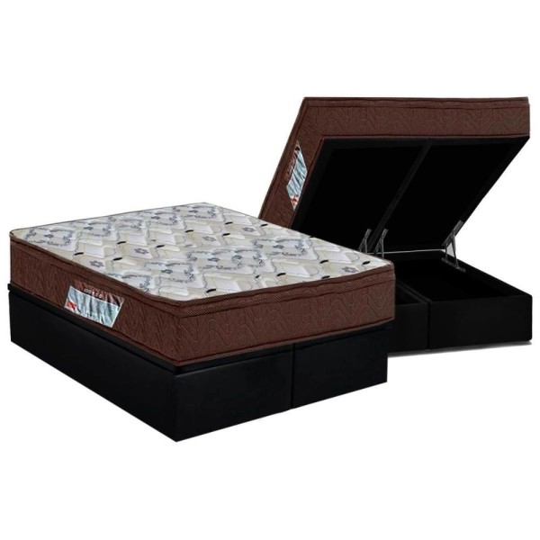 Encontraproduto.com.br - Cama Box Baú Queen: Colchão Espuma Ortobom D45 / Ep Iso 150 Mega Firme + Base Black(158X198)