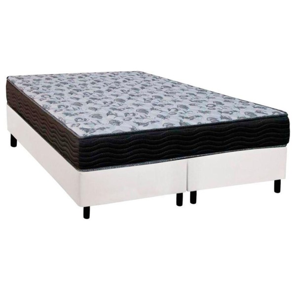 Encontraproduto.com.br - Cama Box Queen: Colchão Espuma Ortobom D33/Ep Fort Tech Iso 100 + Base Crc Courano White(158X198)