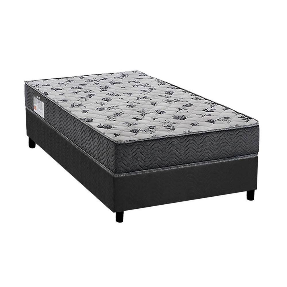 Cama Box Solteiro: Colchão Espuma Ortobom D33/Ep Iso 100 Ultra Firme + Base Crc Suede Gray(88X188)