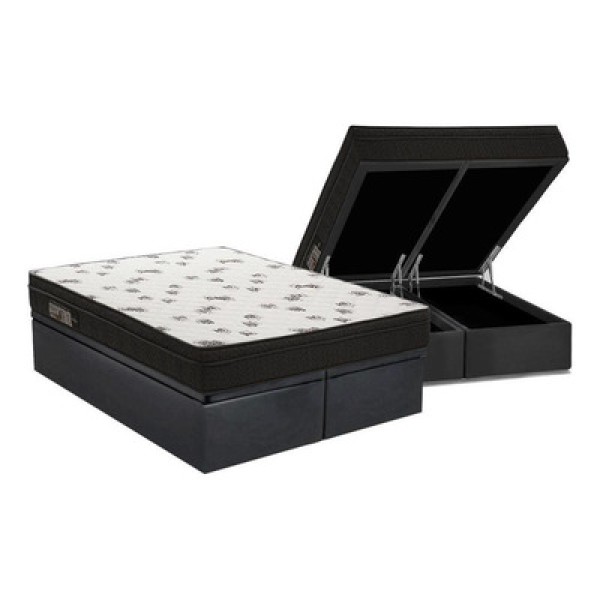 Encontraproduto.com.br - Cama Box Baú Queen: Colchão Espuma Ortobom D45 Light Saúde OrtoPillow + Base CRC Suede Gray(158x198)