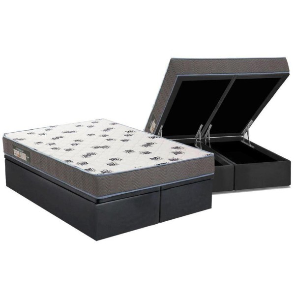 Encontraproduto.com.br - Cama Box Baú Queen: Colchão Espuma Ortobom D33 Light Saúde + Base Crc Suede Gray(158X198)