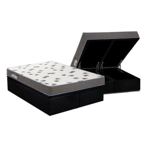 Encontraproduto.com.br - Cama Box Baú King: Colchão Espuma Ortobom D33 Light Saúde + Base CRC Courano Black(186x198)