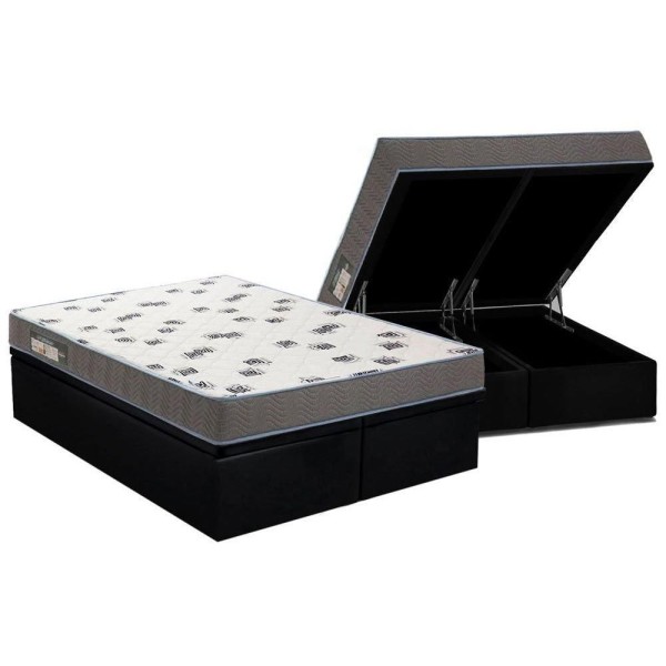 Encontraproduto.com.br - Cama Box Baú King: Colchão Espuma Ortobom D33 Light Saúde + Base CRC Courano Black(186x198)