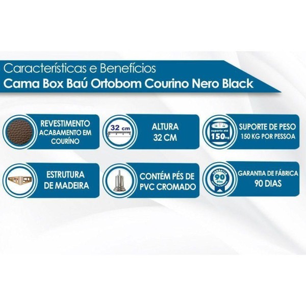 Encontraproduto.com.br - Cama Box Base Viúva Universal Courano Nero Black (128x188x20) - Ortobom