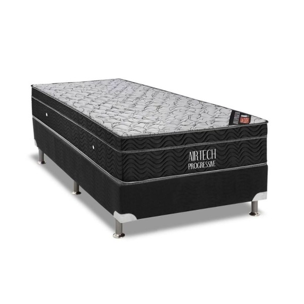 Encontraproduto.com.br - Cama Box Solteiro: Colchão Molas Ortobom Nanolastic Airtech Progressive + Base Black(88X188)