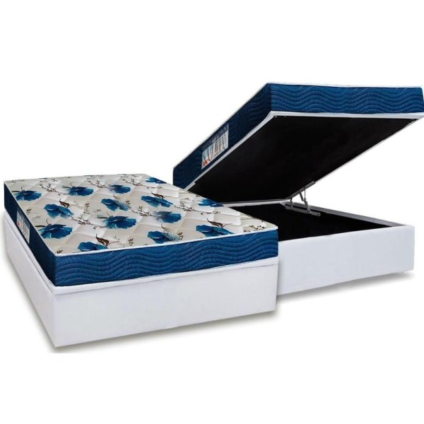 Cama Box Baú Casal: Colchão Anatômico Ortobom D28 / Ep Iso 60 Super Firme + Base White(138X188)