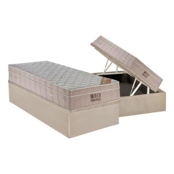 Encontraproduto.com.br - Cama Box Baú Solteiro: Colchão Molas Superpocket Ensacadas Ortobom Fort Airtech Spring + Base Crc Suede Clean(88x188)
