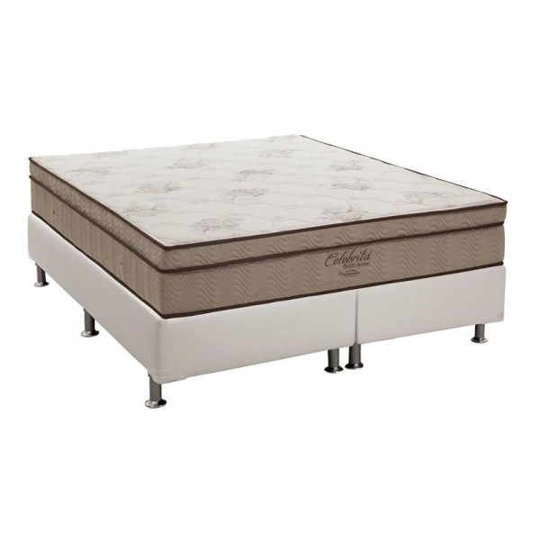Cama Box Queen: Colchão Molas Super Enadas Ortobom Celebrita + Base Branco(158X198)