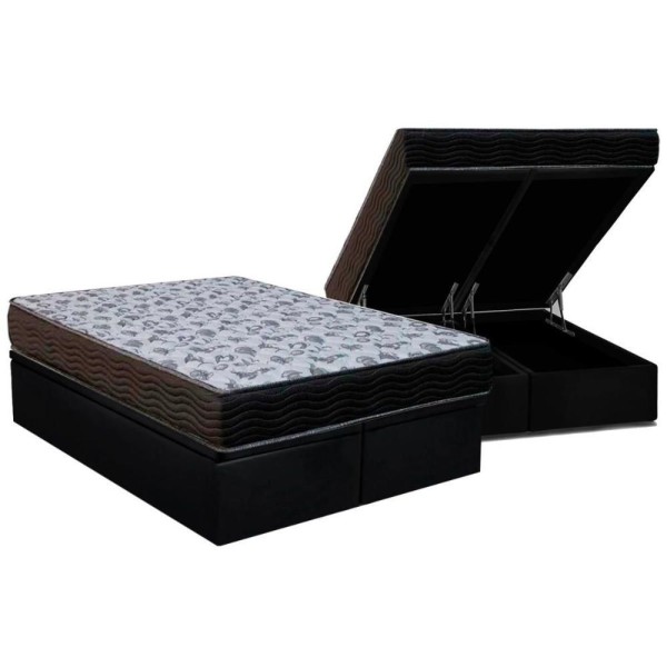 Cama Box Baú Queen: Colchão Espuma D33 Ortobom / Ep Iso 100 Ultra Firme + Base Black(158X198)