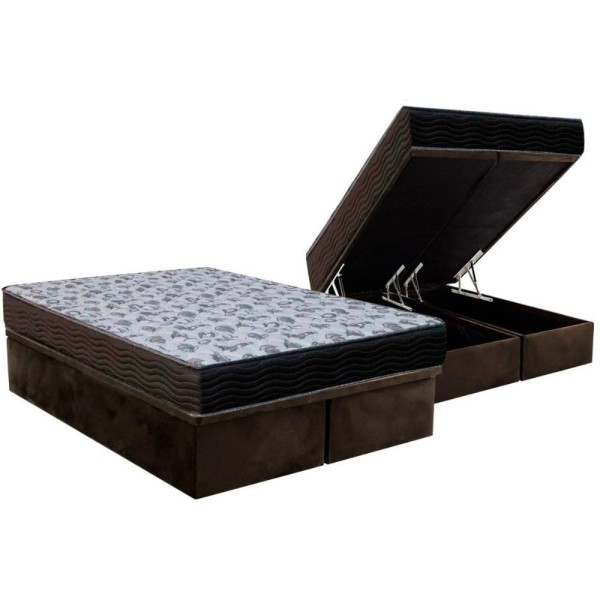 Cama Box Baú Queen: Colchão Espuma D33 Ortobom / Ep Iso 100 Ultra Firme + Base Brown(158X198)
