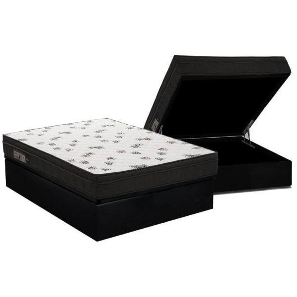 Encontraproduto.com.br - Conjunto Box Baú Casal: Colchão Espuma Ortobom D45 Light + Base CRC Suede Black(138x188)