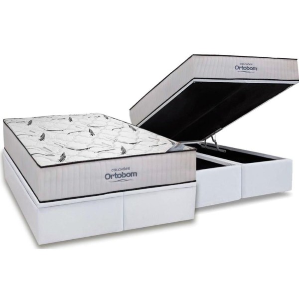 Conjunto Box Baú King: Colchão Espuma Ortobom D45 Highfoam + Base CRC Courano White(193x203)