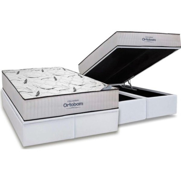 Encontraproduto.com.br - Conjunto Box Baú King: Colchão Espuma Ortobom D45 Highfoam + Base CRC Courano White(193x203)