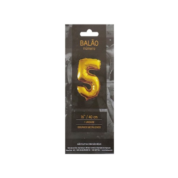 Encontraproduto.com.br - Balão Metalizado Dourado NÃºmero 5 Valves Unidade