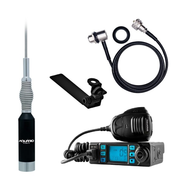 Rádio PX 80 Canais, Antena PX Bobinada com Cabo 3,5m e Suporte de Caminhonete