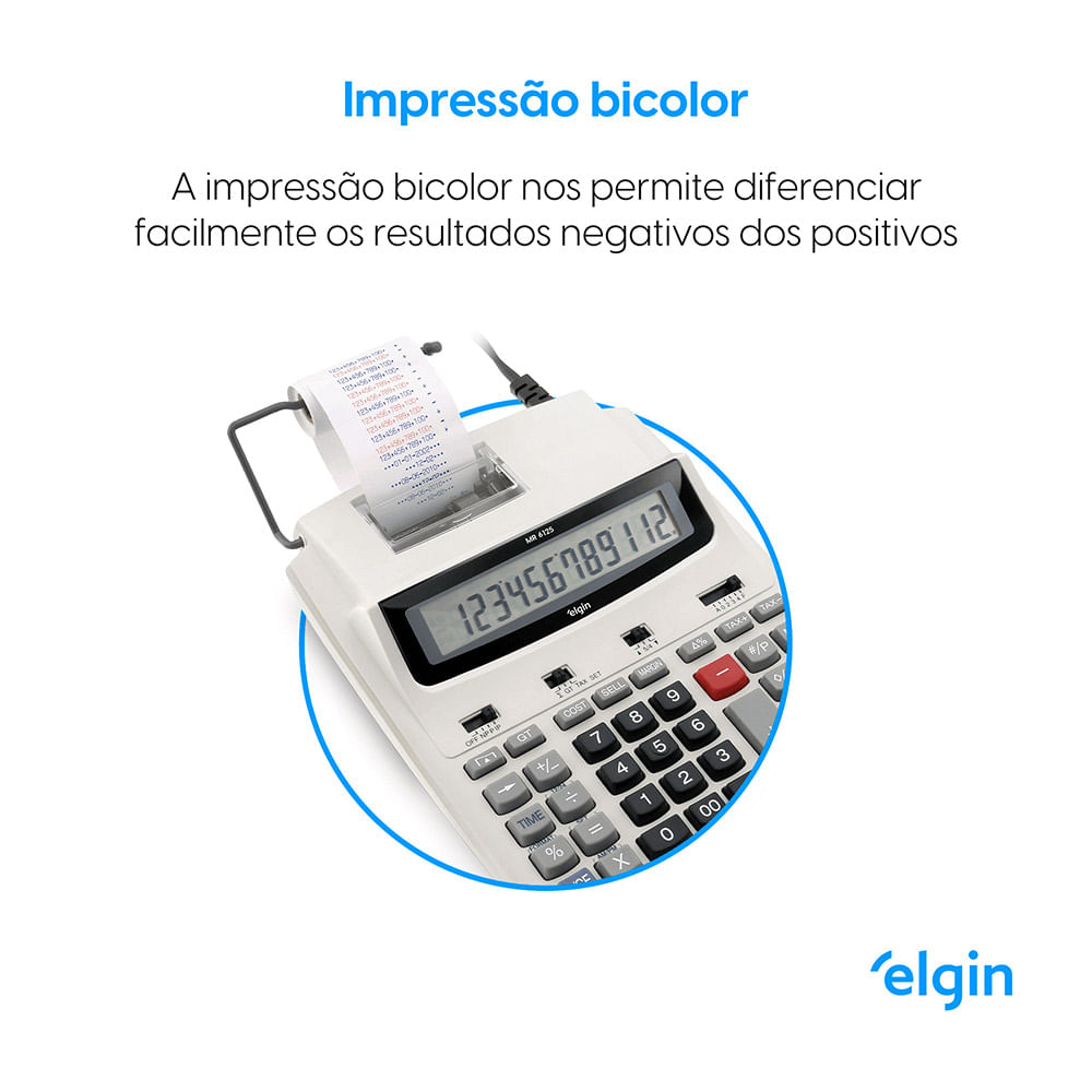 Encontraproduto.com.br - Calculadora de Mesa Elgin MR6125 com Bobina 12 Digitos Calendario Bivolt (Emb. contém 1un.)