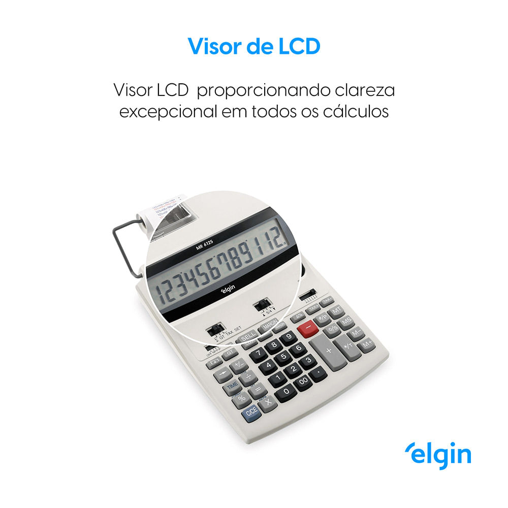 Encontraproduto.com.br - Calculadora de Mesa Elgin MR6125 com Bobina 12 Digitos Calendario Bivolt (Emb. contém 1un.)