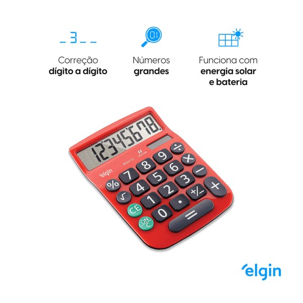 Encontraproduto.com.br - Calculadora De Mesa 8 Dígitos Mv-4131 Vermelha