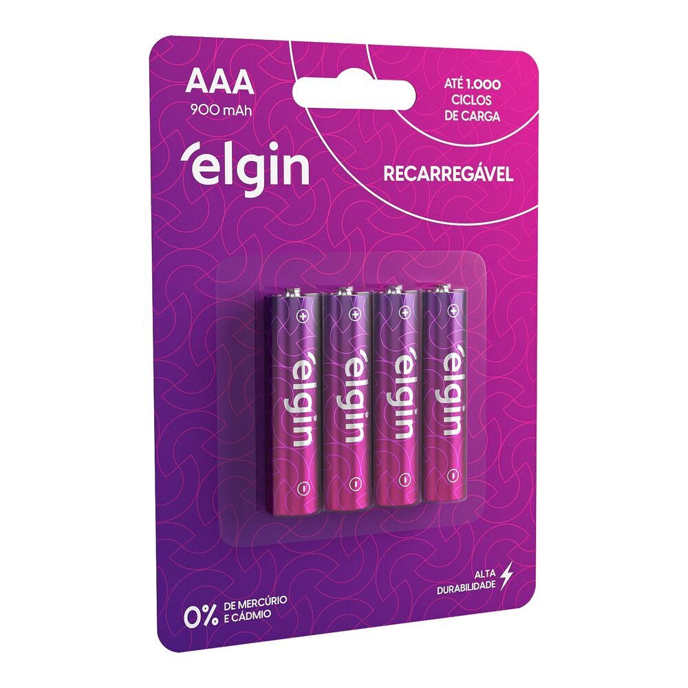 Encontraproduto.com.br - Elgin Recarregável Aaa Pilha Bateria Palito 900mah 1 Cartela Com 4 Pilhas