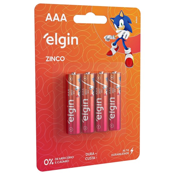 Pilha ZINCO-CARVAO ELGIN AAA 1.5V Blister com 4 Unidades