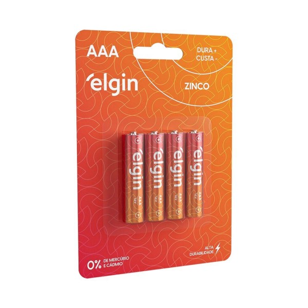 Encontraproduto.com.br - Pilha ZINCO-CARVAO ELGIN AAA 1.5V Blister com 4 Unidades