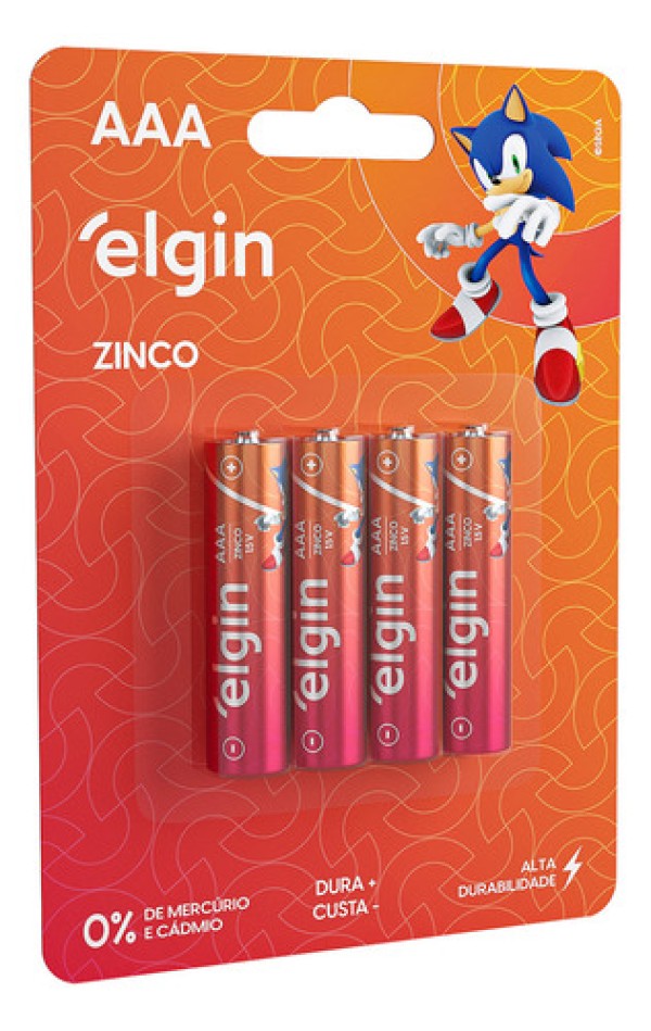 Encontraproduto.com.br - Pilha ZINCO-CARVAO ELGIN AAA 1.5V Blister com 4 Unidades