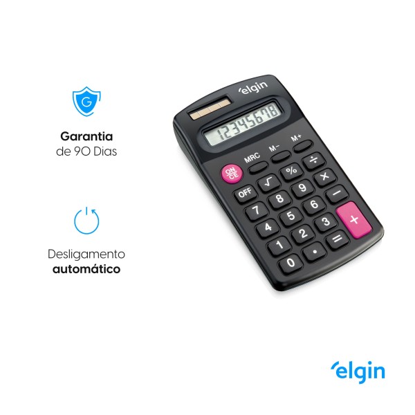 Encontraproduto.com.br - Calculadora de Bolso 8 dígitos Preta CB 1485 Elgin