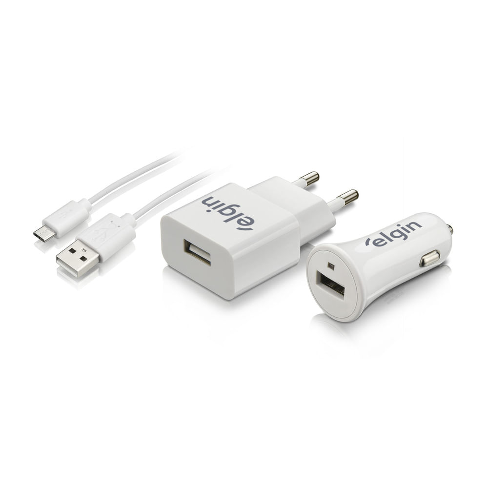 Kit Com Carregadores Veicular Usb+Tomada+Veicular