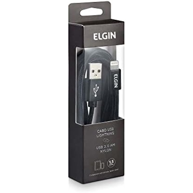Encontraproduto.com.br - Cabo USB Apple Lightning 2.0 AM com 1,5 Metro Preto Elgin