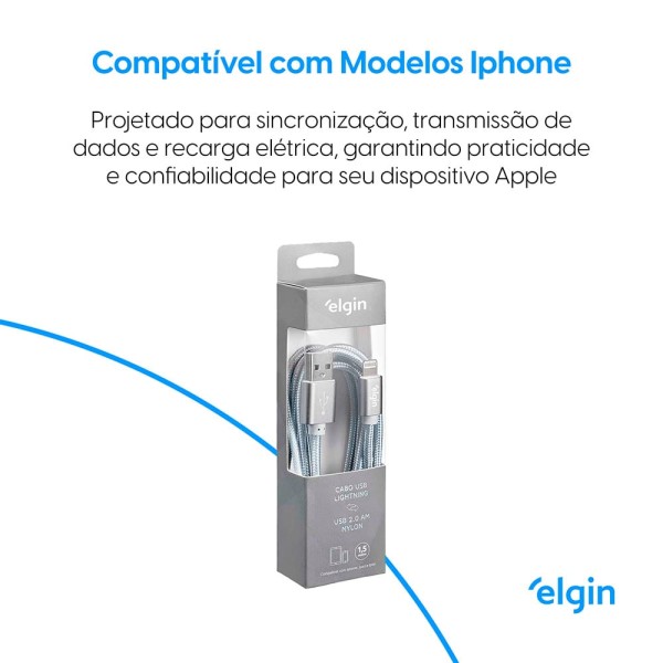 Encontraproduto.com.br - Cabo Usb 2.0 Apple Lightning 1,5 m Cinza Elgin