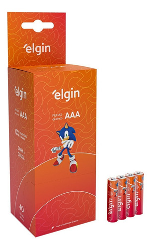 Pilha Zinco Aaa Tubo C-40un Elgin R03 - Pç - 40
