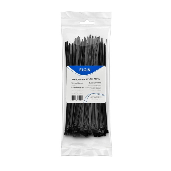 Encontraproduto.com.br - Cinta Abracadeira em NYLON PA66 3.6 X 200 MM Pacote com 100 Unidades Preta