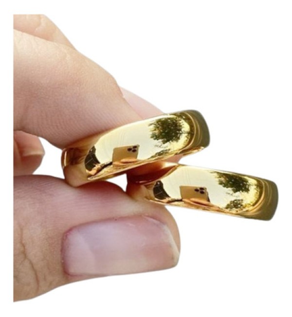 Par De Alianças Tradicional 6mm Fina Discreta Banhada Ouro Tamanho:21-22
