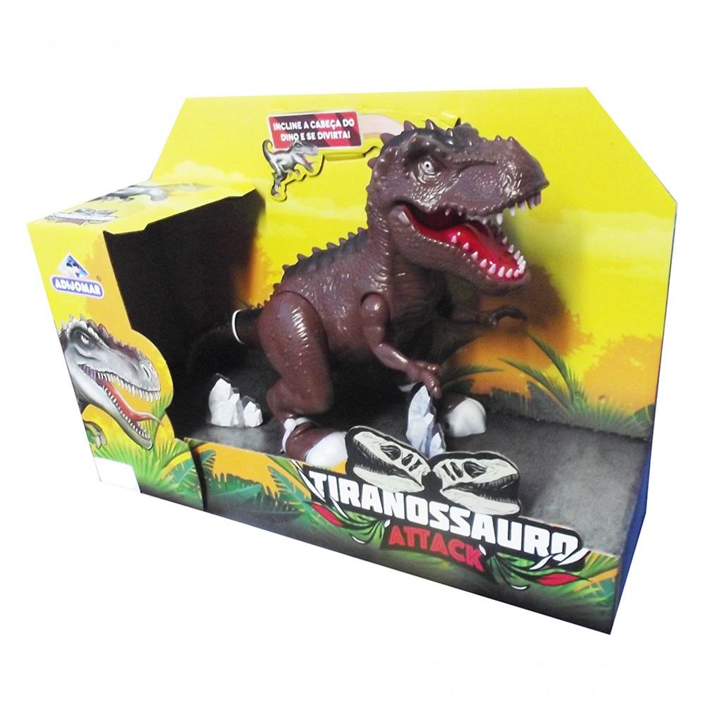 Encontraproduto.com.br - Figura Eletrônica - Tiranossauro Attack Com Som E Luz - Marrom - Adijomar
