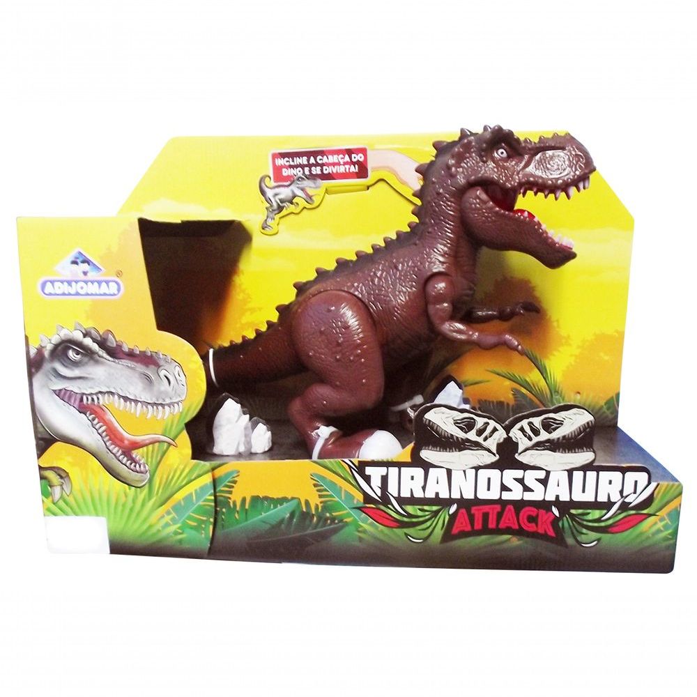 Encontraproduto.com.br - Figura Eletrônica - Tiranossauro Attack Com Som E Luz - Marrom - Adijomar