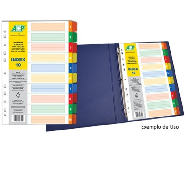 Encontraproduto.com.br - Separador para Fichário Universitário com 10 Divisões Coloridas 224x295mm