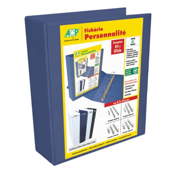 Encontraproduto.com.br - Fichário Personalite 2 Argolas 6.0cm Azul - Acp