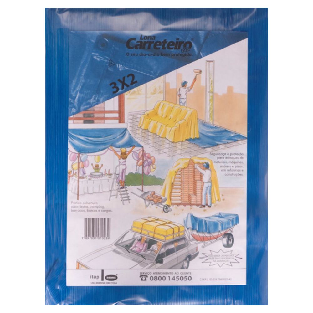 Encontraproduto.com.br - Lona de Polietileno 3x2m com ilhós Azul Lona Carreteiro