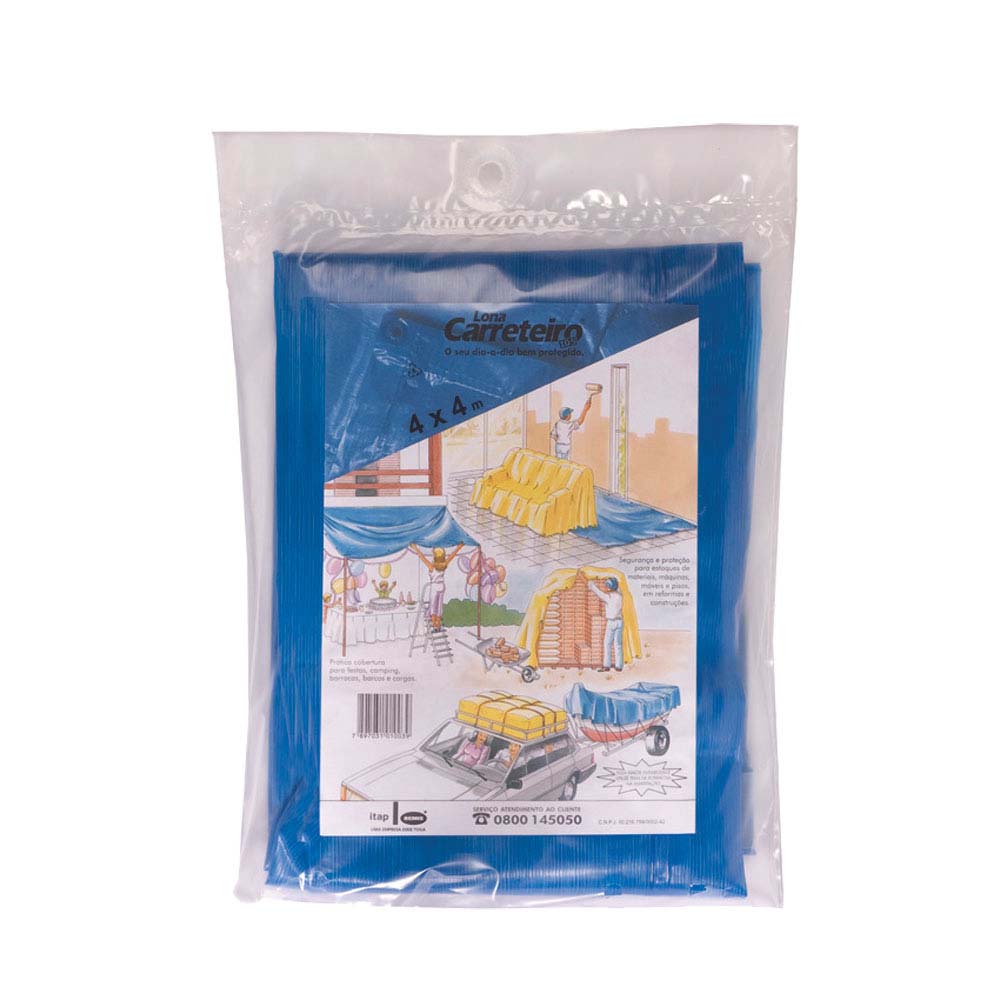 Encontraproduto.com.br - Lona Carreteiro 105 Gr Com Ilhozes Pc 4mx4m Azul Plasitap