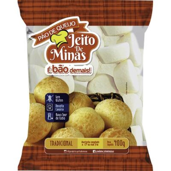 Encontraproduto.com.br - Pão de Queijo Jeito de Minas Congelado Tradicional Pacote com 400g