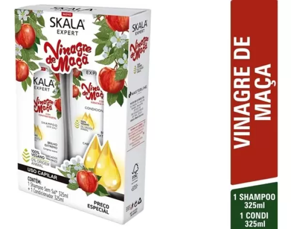 Encontraproduto.com.br - SKALA KIT VINAGRE DE MACA SHAMPOO + CONDICIONADOR 325ML CADA 650 ML X